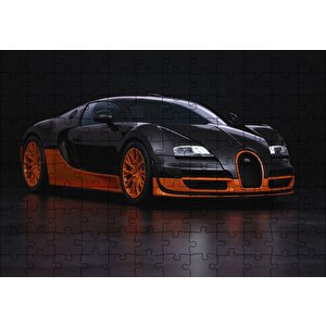 Siyah Turuncu Bugatti Puzzle Yapboz Mdf Ahşap 120 Parça