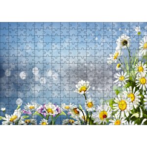 Papatyalar Flu Arka Plan Puzzle Yapboz Mdf Ahşap 255 Parça
