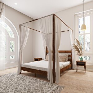 Natura Model Cibindirik Askılıklı Ceviz Renk Çam Ahşap Karyola 120x200 cm