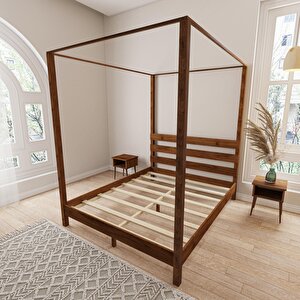 Natura Model Cibindirik Askılıklı Ceviz Renk Çam Ahşap Karyola 100x200 cm