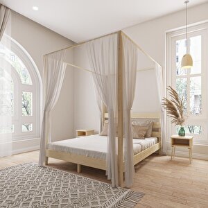 Natura Model Cibindirik Askılıklı  Vernikli Çam Ahşap Karyola Ve İki Komodin Set 90x190 cm