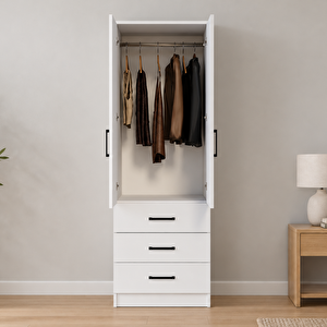 Easy Mat Beyaz 2 Kapılı 3 Çekmeceli Gardırop