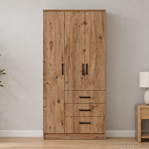 Easy Atlantik Çam 3 Kapılı 3 Çekmeceli Gardırop