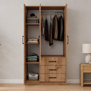 Easy Atlantik Çam 3 Kapılı 3 Çekmeceli Gardırop