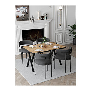 Mi̇na Teddy Sandalye 80x120 Yemek Masası Mutfak Masası 4 Kişilik Masa Sandalye Takımı(bukle Kumaş