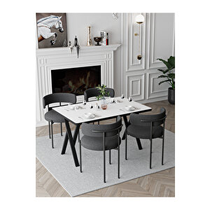 Mina Teddy Sandalye 80x120 Yemek Masası Mutfak Masası 4 Kişilik Masa Sandalye Takımı(bukle Kumaş)