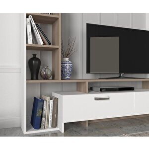 Dekorister Şimal Kitaplıklı Tv Ünitesi Beyaz-cordoba