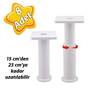 8 Adet Modül Ayarlanabilir Destek Ayağı 15 X 23 Cm Beyaz Ayak Mobilya Kanepe Baza Koltuk Ünite Ayakları
