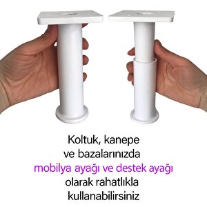8 Adet Modül Ayarlanabilir Destek Ayağı 15 X 23 Cm Beyaz Ayak Mobilya Kanepe Baza Koltuk Ünite Ayakları