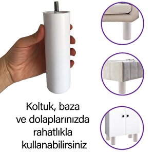 4 Adet Silindir Destek Ayağı 15 Cm Beyaz Gizli Ayak M8 Civatalı İnce Diş Mobilya Kanepe Baza Koltuk Ayakları
