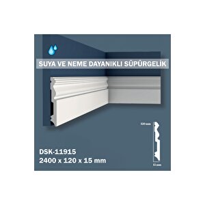 12 Cm Beyaz Polimer Lake Süpürgelik Dsk-11915 Suya Ve Neme Dayanıklı ( 1 Pakette 5 Boy Vardır - Total 12 M ) 5 Adet