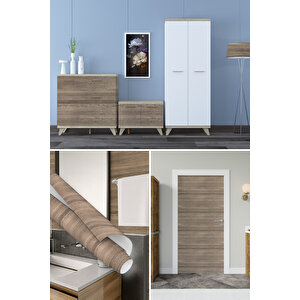Kendinden Yapışkanlı Folyo Ahşap Görünümlü Silinebilir, Su Geçirmez Duvar Stickerı 0124 90x500 cm 