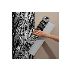 Ağaç Desenli Yapışkanlı Folyo, Siyah Beyaz Görünümlü Mobilya Ve Duvar Kapama Folyosu 0140