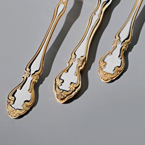 Adriana Altın Sade 12 Kişilik 89 Parça Deri Kutulu Çatal Kaşık Bıçak Takımı