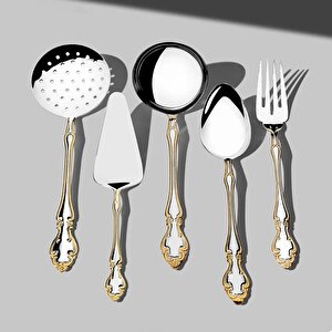 Adriana Altın Sade 12 Kişilik 89 Parça Deri Kutulu Çatal Kaşık Bıçak Takımı