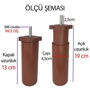 Zelve 6'lı Set Mobilya Ünite Çekyat Koltuk Kanepe Ayarlı M8 Destek Ayağı 15 Cm Ceviz Renk Baza Ayak