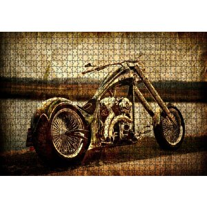 Eski Görünüm Chopper Motorsiklet Puzzle Yapboz Mdf Ahşap 1000 Parça