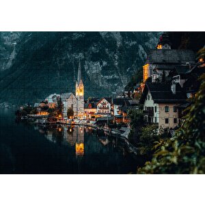 Avusturya Hallstatt Akşam Üzeri Manzarası Puzzle Yapboz Mdf Ahşap 255 Parça
