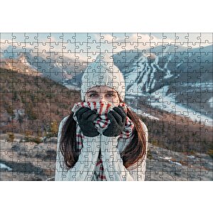 Cakapuzzle  Soğuk Dağlar Ve Beyaz Bereli Kız Puzzle Yapboz Mdf Ahşap