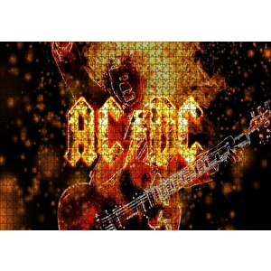 Acdc Elektrogitarist Ve Alevler Puzzle Yapboz Mdf Ahşap 1000 Parça