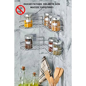 Mutfak Rafı 2'li Set Yapışkanlı Lüks Modern Krom Metal Baharatlık Rafı Organizer Düzenleyici - Krom Krom