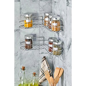 Mutfak Rafı 2'li Set Yapışkanlı Lüks Modern Krom Metal Baharatlık Rafı Organizer Düzenleyici - Krom
