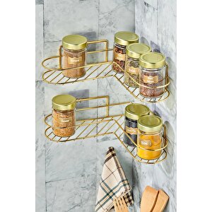 Mutfak Rafı 2'li Set Yapışkanlı Lüks Modern Gold Metal Baharatlık Rafı Organizer Düzenleyici - Gold Gold