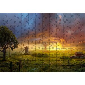 Cakapuzzle  Günbatımı Yeldeğirmeni Ve Hortum Puzzle Yapboz Mdf Ahşap