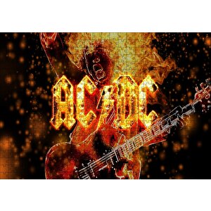 Acdc Elektrogitarist Ve Alevler Puzzle Yapboz Mdf Ahşap 500 Parça
