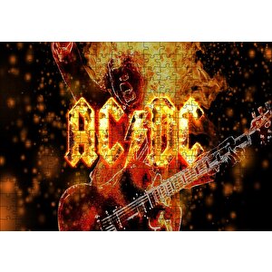 Acdc Elektrogitarist Ve Alevler Puzzle Yapboz Mdf Ahşap 255 Parça