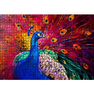 Boyama Tavus Kuşu Görseli Puzzle Yapboz Mdf Ahşap 1000 Parça