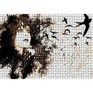 Kadın Kuşlar Kadar Özgürdür Puzzle Yapboz Mdf Ahşap 1000 Parça