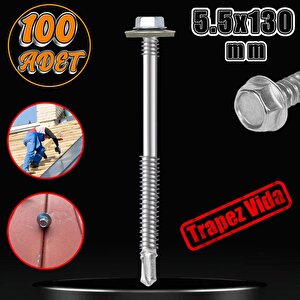 Trapez Çatı Vidası 5.5x130 Mm Paket 100 Adet Matkap Uçlu Sac Akıllı Vida Çatı Panel Metal Ağaç Vidası