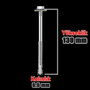 Trapez Çatı Vidası 5.5x130 Mm Paket 100 Adet Matkap Uçlu Sac Akıllı Vida Çatı Panel Metal Ağaç Vidası