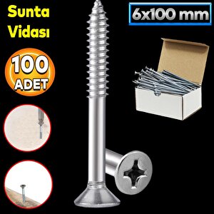 Sunta Vidası 6x100 Mm Paket 100 Adet Sivri Uçlu Ahşap Tahta Ağaç Mobilya Ayak Kulp Vidası