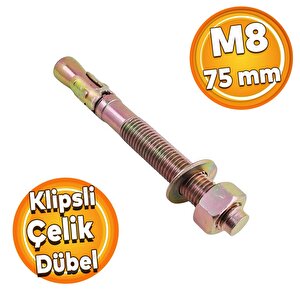 Saplamalı Klipsli Çelik Dübel M8x75 Mm Raf Montaj Bağlantı Zemin Monte Tavan Beton Asma Aparat