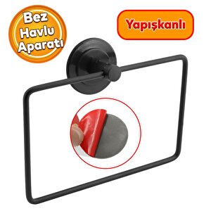 Bez Havlu Askısı Paslanmaz Metal Siyah Bez Havluluk Aparatı Yapışkanlı Lavabo Banyo Mutfak Standı