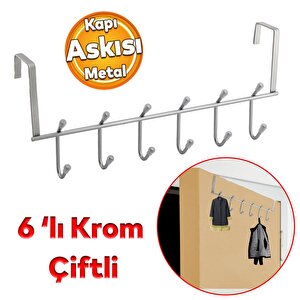 Ahşap Kapı Arkası Çiftli Askılık Elbise Havlu Asma Askı Metal 6'lı Banyo Lavabo Sağlam Aparat Krom