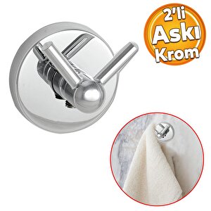 Vidalı Banyo Lavabo Askısı Çatal 2'li Askılık Krom Renk Metal Sağlam Aparat Bornoz Havlu Asma Askı