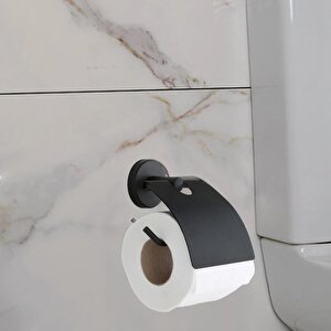 Kapaklı Wc Kağıt Standı Sağlam Kaliteli Siyah Tuvalet Kağıtlık Aparat Paslanmaz Metal