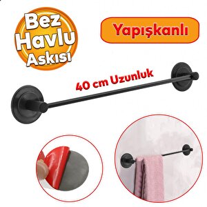 Lavabo Banyo Wc Yapışkanlı Siyah Metal Sağlam Aparat Bez Havlu Çatal Askı Tuvalet Kağıtlık 3'lü Set