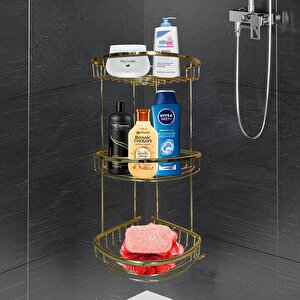 Banyo Duş Rafı Şampuanlık Köşelik Damla Gold Altın 3 Katlı Malzemelik Organizer Düzenleyici Mutfak Eşya Rafı