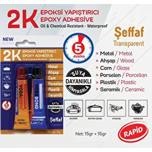 2k Güçlü Epoksi Yapıştırıcı Metal Plastik Cam Dekoratif İşler İçin Cam Yapıştırıcı 15+15 Gr