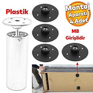 Mobilya Kanepe Baza Sehpa Montaj Ayağı Yuvarlak Plastik Bağlantı Aparatı M8 Civatalı Tabanı 4 Adet
