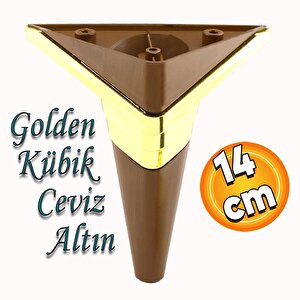 Golden Köşe Lüks Mobilya Kanepe Sehpa Tv Ünitesi Koltuk Ayağı Baza Ayakları Kübik Ceviz Altın 14 Cm
