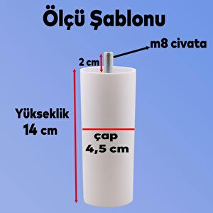 Gizli Mobilya Baza Koltuk Tv Ünitesi Ayakları Silindir Kanepe Orta Destek Ayağı 14 Cm Beyaz