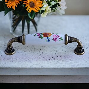 Gerçek Porselen Kulp Çiçek Desen Beyaz 96 Mm Mobilya Mutfak Kulplar Dolabı Çekmece Dolap Kapak Kulpu