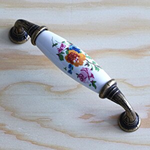 Gerçek Porselen Kulp Çiçek Desen Beyaz 96 Mm Mobilya Mutfak Kulplar Dolabı Çekmece Dolap Kapak Kulpu