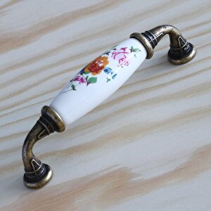 Gerçek Porselen Kulp Çiçek Desen Beyaz 96 Mm Mobilya Mutfak Kulplar Dolabı Çekmece Dolap Kapak Kulpu