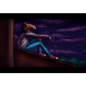 Çatıda Sigara İçen Bojack Horseman Puzzle Yapboz Mdf Ahşap 1000 Parça